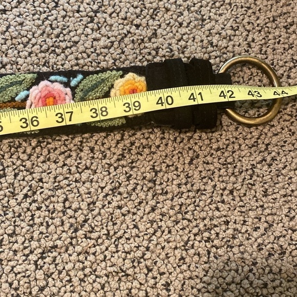 Hand Sewn Black & Floral Belt in Like New Condition main image 4